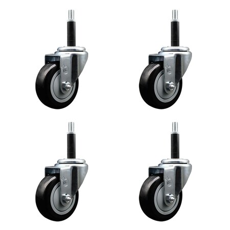 Service Caster 3.5'' SS Black Poly Wheel Swivel 3/4'' Expanding Stem Caster Set, 4PK SCC-SSEX20S3514-PPUB-BLK-34-4